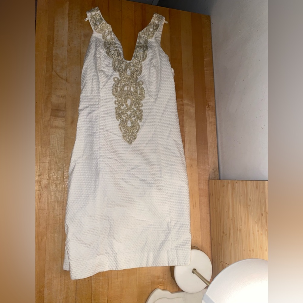 Lily Pulitzer Shift Dress White and Gold Size 6